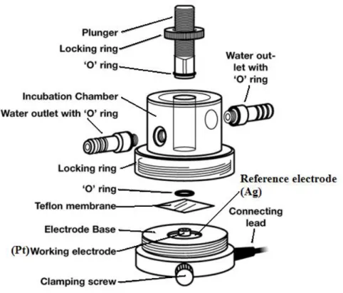 Figure 2-  Setup of the Perspex oxygen electrode from Rank Brothers [4]. 