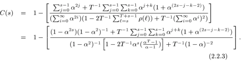 Figure 1 (a/b/c/d) compares the forecast content function for s = 1 ; : : : 20 computed from expression (2.2.1), or (2.2.3) in AR(1) cases, with a  sim-ulation estimate of the exact function, for specic parameter values in AR(1) (Figure 1 a/b) and AR(2) (F
