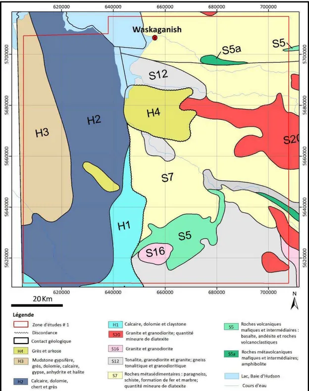 Figure 3  Carte géologique de la zone d'études  1.  Modifié de Thériault et  al.  (2012)