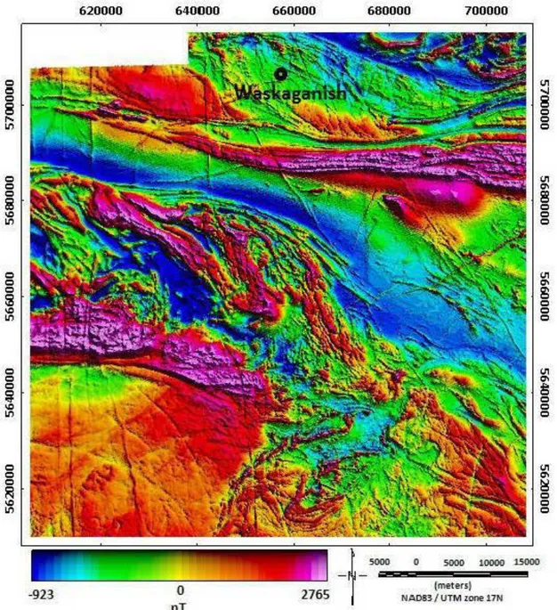 Figure 12: Image composite  du  champ magnétique total résiduel dans la zone  d'études  L 