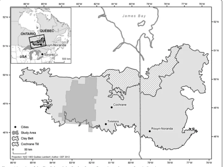 Figure 1 Location of the Clay Belt and the Gordon Cosens Forest in northeastern Ontario (inset).