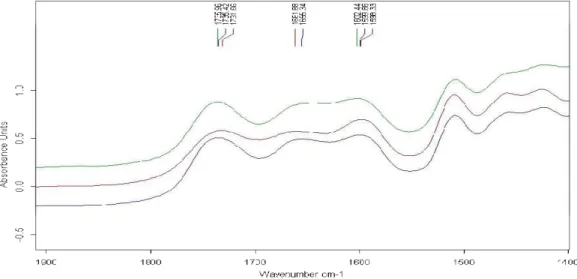 Figure 3-4 :Détail du spectre DRIFT pour le pin gris avant et après les traitements de  rn odification 