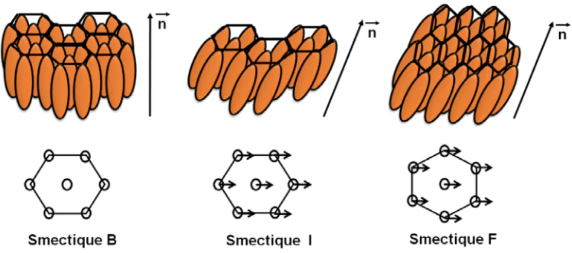 Figure 1.28. Représentation schématique des phases hexatiques. 