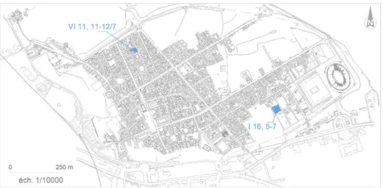 Fig. 1 – Plan du site de Pompéi avec localisation des secteurs objets d’étude. 