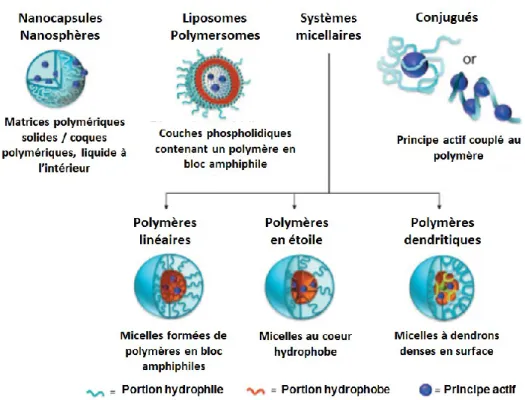 Figure  1.9  Principales  architectures  de  systèmes  polymériques  auto-assemblables  pegylés  (permission de John Wiley and Sons © 2010)