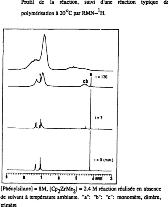Figure  3.1  Profil  de  la  réaction,  suivi  d'une  réaction  typique  de  polymérisation à 20 0 e  par RMN-IH