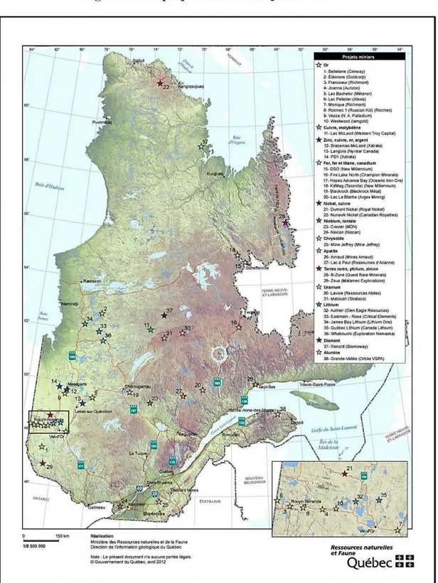Figure 3  Les projets miniers au Québec en 2012 
