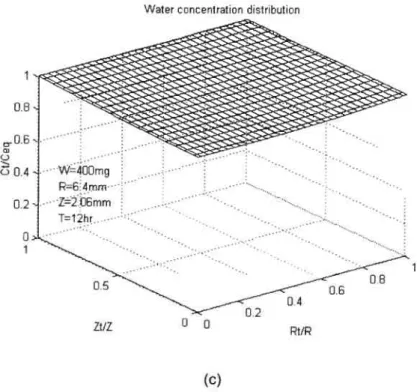 Figure 7.10. Distribution de la concentration en eau dans un comprimé de SA,G-2.7 de 400 mg.