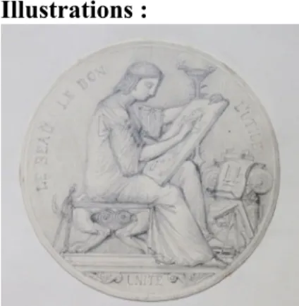 Fig. 1 :  Antoine  Garnaud,  « le  Beau,  le  Bon,  l’Utile »,  dessin  pour  la  médaille  de  la  SCA  (AA 489.2)