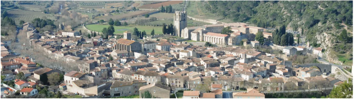 Fig. 14. Lagrasse (Aude), vue du bourg et de son abbaye © Jean-Pierre Sarret.