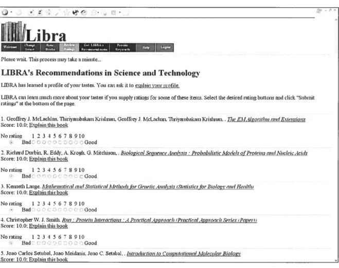 Figure 3.1-2. LIBRA4: Génération des recommandations avec une possibilité de retour 3.1.2 TwinFinder