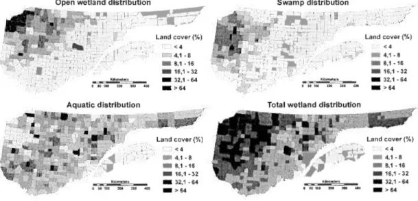 Figure 1.2. Wetland distribution per map leaflet and wetland class. Results are presented as land  cover  proportions  (%)  of  each  map  leaflet