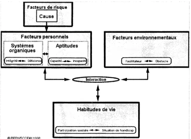 Figure 2.  Processus de production du handicap (RIPPH /SCCIDIH  1998) 