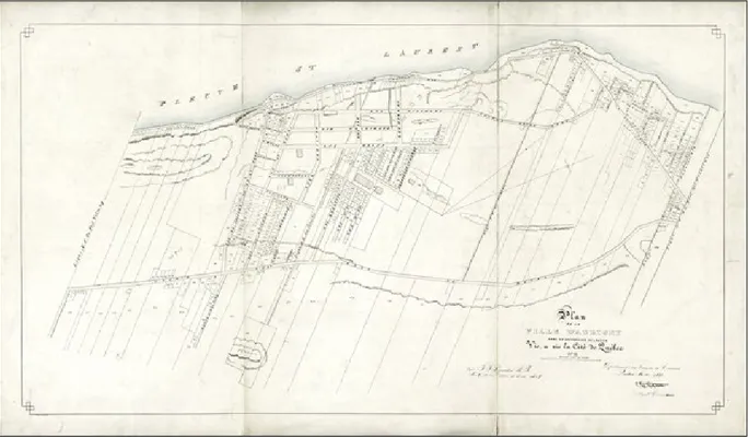 Figure 3 Plan de la ville d'Aubigny dans la seigneurie de Lauzon vis-à-vis la cité de Québec, 1859 (projet du seigneur Caldwell) François-Félix Legendre