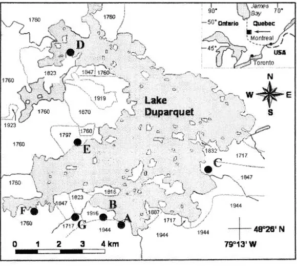 Figure 2.1. Location ofthe seven sampling sites in Quebec's boreal forest 