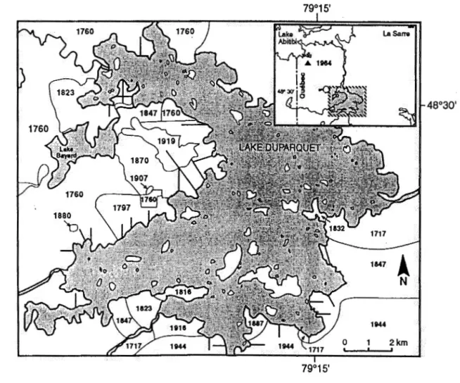 Figure  1.1 Location of the study site with year of stand origin and transects marked