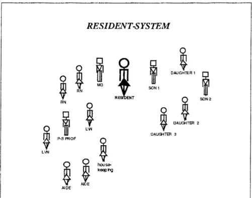Figure  1.  The unit of study was the  Resident-system consisting of the  long-term  care resident at  the  center of the group of persons comprised of members  of her  family and her health care providers in the long-term care center