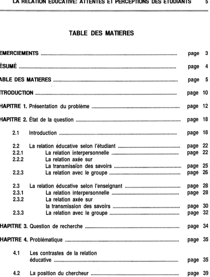 TABLE  DES  MATIERES 