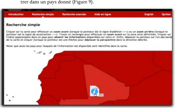 Figure 9 : Pour entrer dans un pays sélectionné dans la recherche simple