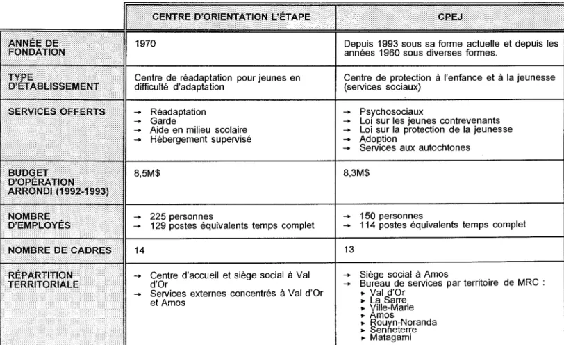 TABLEAU  4  DESCRIPTION  SOMMAIRE  DES  DEUX ÉTABLISSEMENTS 