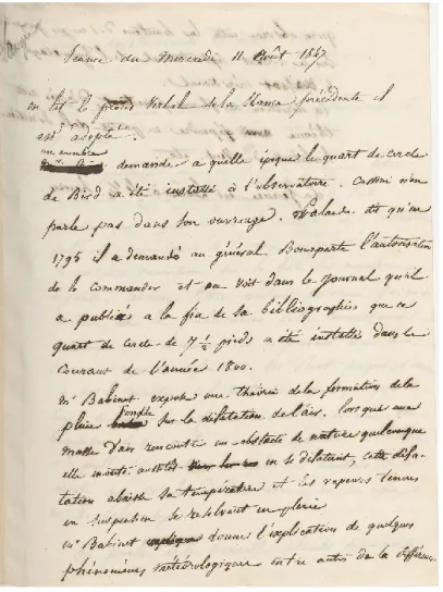 Figure 1 - Procès-verbal de la séance du Bureau des longitudes du 11 août 1847 