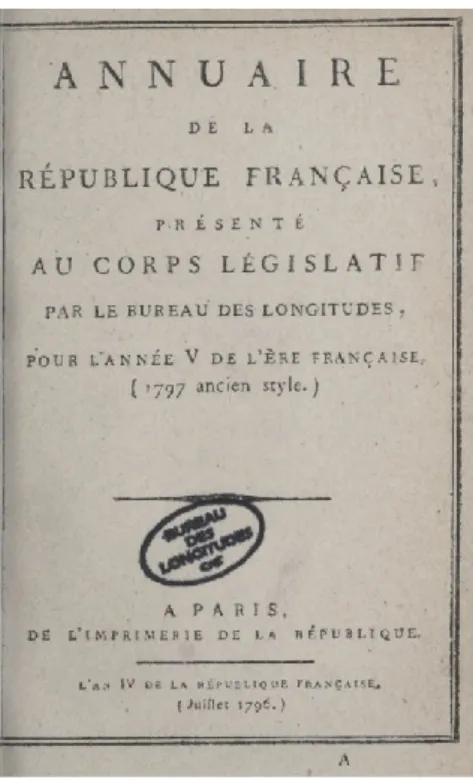 Figure 2 - Annuaire du Bureau des longitudes pour l’année 1797 (Source : gallica.bnf.fr / Observatoire de Paris) 