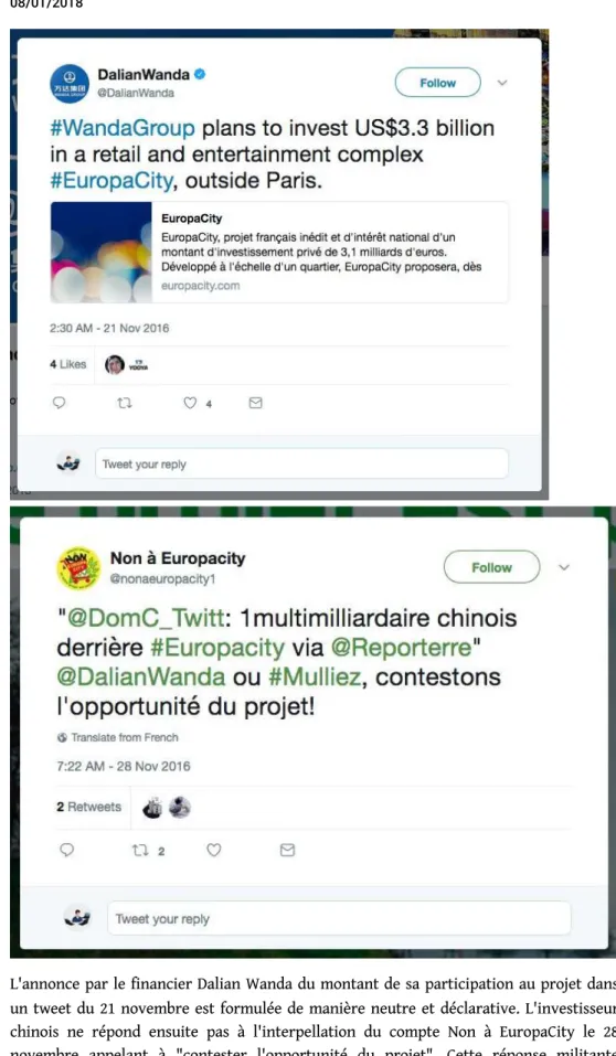 Figure 14 : Tweets extraits de la base de données – Source : copie-écran Twitter consulté le 08/01/2018