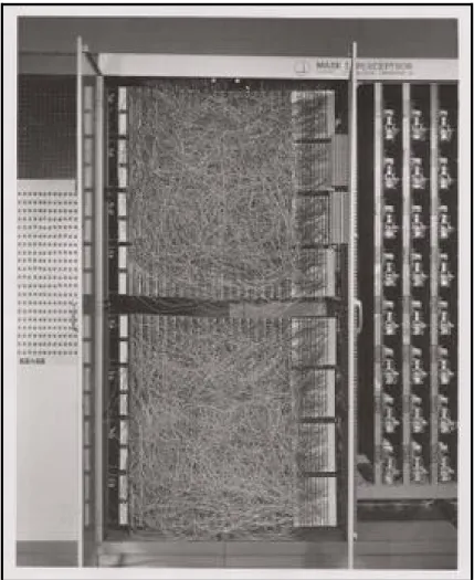 Figure 1.5  The Mark I perceptron, an early pattern recognition system (2018)  Tirée de  https://upload.wikimedia.org/wikipedia/en/5/52/Mark_I_perceptron.jpeg 