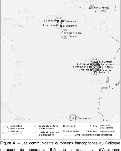 Figure  4   –  Les  communicants  européens  francophones  au  Colloque  européen  de  géographie  théorique  et  quantitative  d’Augsbourg  (Allemagne, 1982) 