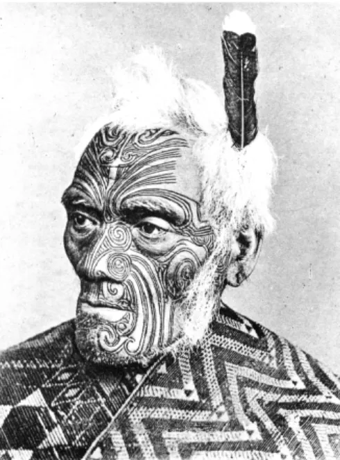 Fig. 11 – Moko Maori (New Zealand). Tatouage  facial (technique traditionnelle) 