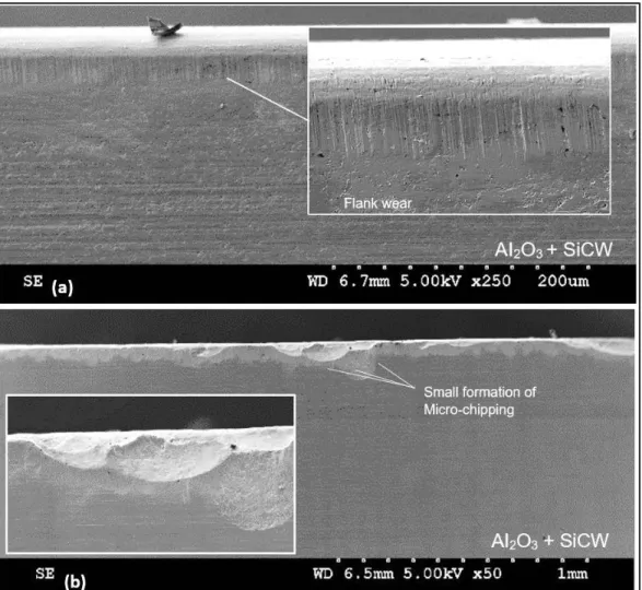 Figure 3-7 SEM image of the microstructural morphology of used ceramic inserts. 