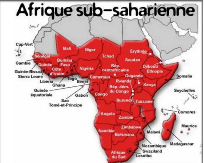 Figure 1.1 Cartographie de l'Afrique subsaharienne  Tirée de Collin et Labrecque (2011) 