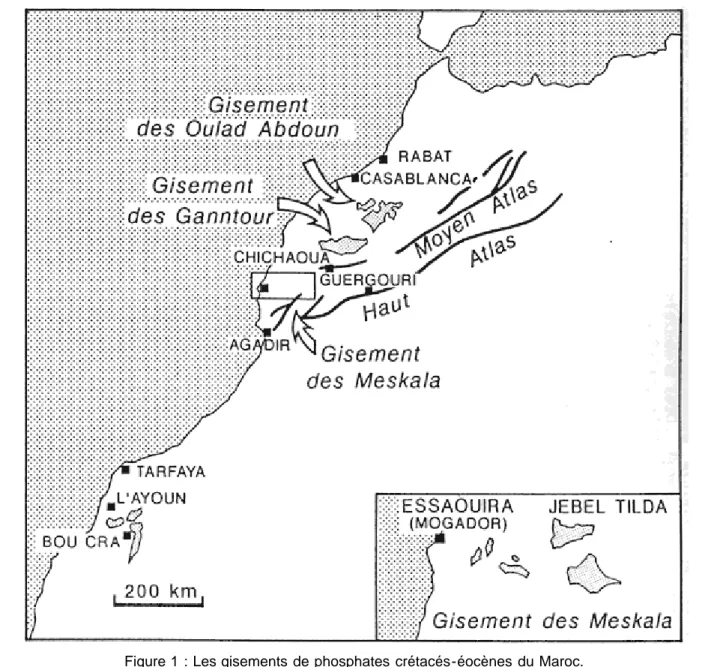 Figure 1 : Les gisements de phosphates crétacés-éocènes du Maroc. 