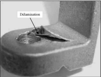 Figure 1.3 Délamination de métal suite au perçage à un  endroit où la ségrégation a eu lieu (D