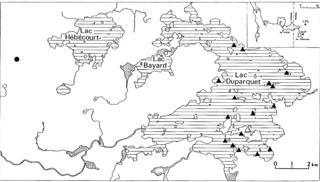 Figure  1.1  Localisation  des  16  sites  d'échantillonnage  (À)  de  la  chronologie  (1186-1987)  et  du  site  (e)  de  la  chronologie  terrestre  (1836-1986)