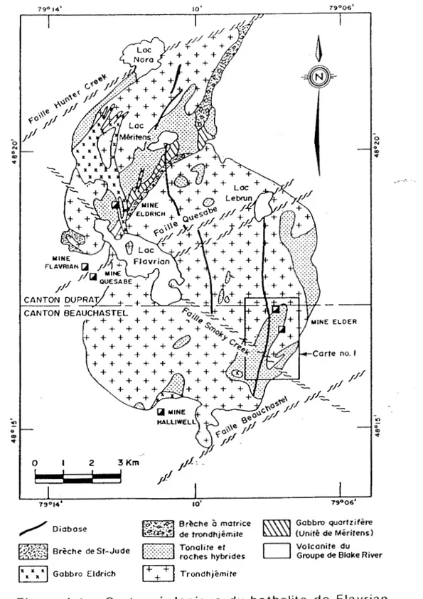Figure  4.1  - Carte  géologique  du  batholite  de  Flavrian. 