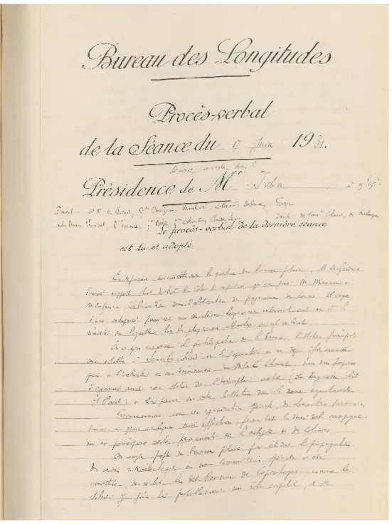 Figure 2 - Procès-verbal de la séance du 17 juin 1931 du Bureau des longitudes 