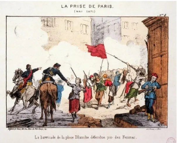 Figure 1 - La barricade de la place Blanche défendue par des femmes lors de la Semaine sanglante