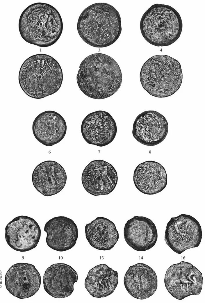 fig. 14.  Monnaies provenant du secteur de l’atelier monétaire de Karnak (n os  1-16).