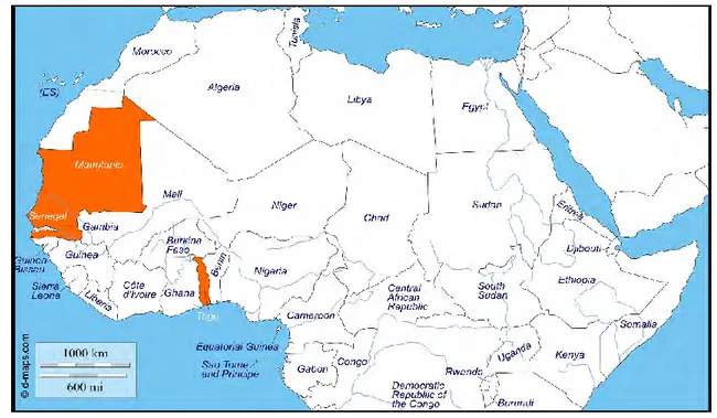 Figure 3: Sahara, Sahel en Afrique du nord et terrains sahéliens (Bogué, Bakel) puis  tropical (Kpalimé) 