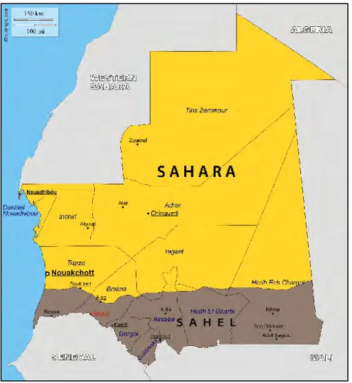 Figure 4: La Mauritanie du Sahara au Sahel  2.2.1.1. Aperçu géographique 