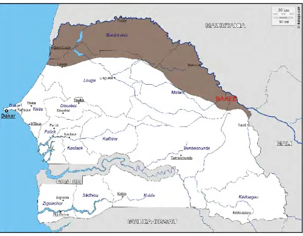 Figure 5: Sahel sénégalais et localité de Bakel  2.2.2.1. Aperçu géographique  