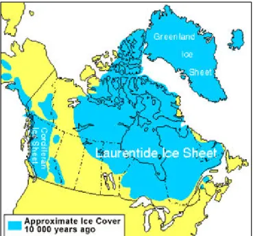 Figure 1.15 Superficie du territoire canadien  recouverte de glace il y a 10 000 ans 