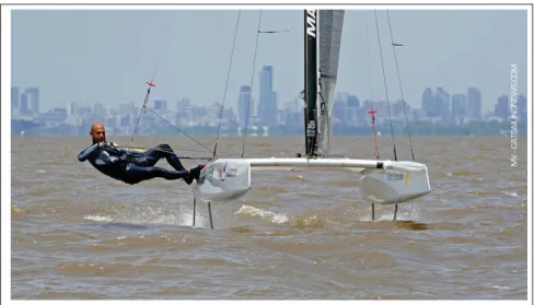 Figure 2.1 Sergio Mehl foiling on DNA AClass with J/Z foils Image from www.catsailingnews.com, using with authorization