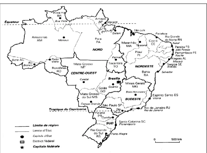 Figure 1 – Division territoriale du Brésil : États et régions à la fin du XX e  siècle 