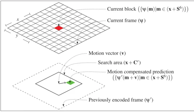 Figure 2.2 Elements and notations of motion estimation and motion compensation