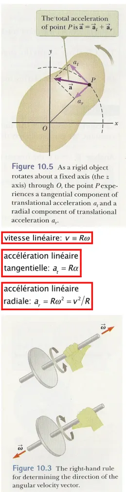 figure ci-contre).  angle de rotation:  θ ≡ ℓ R vitesse angulaire:  ω ≡ dθ dt accélération angulaire:  α ≡ d ω dt = d 2 θ dt 2