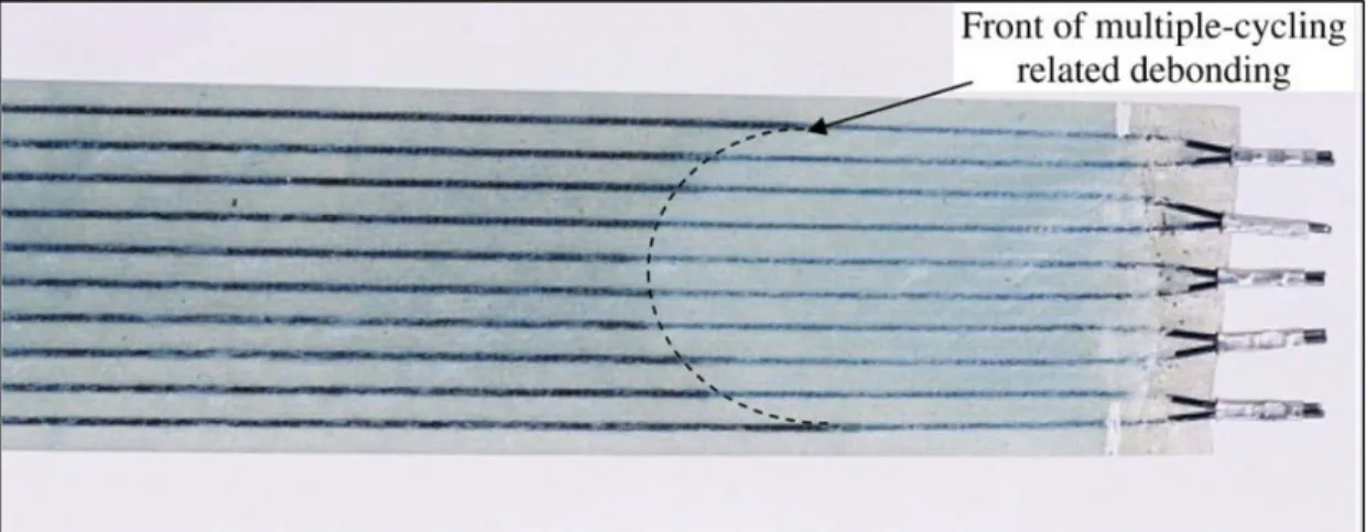 Figure 1.9  Endommagement d’un composite avec actionneurs en AMF intégrés   Tirée de (Zhou et Lloyd, 2009) 