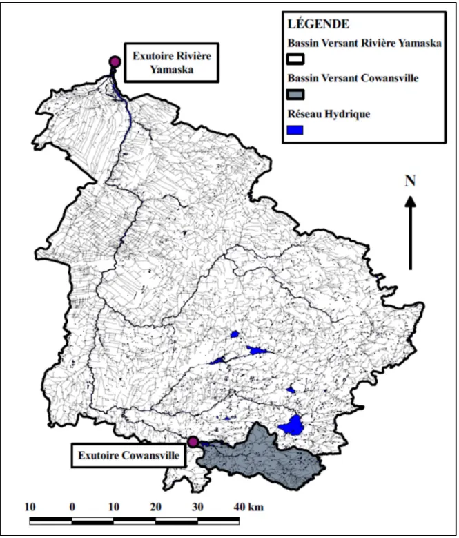 Figure 4.1 Emplacement du sous-bassin versant Cowansville   sur le bassin versant de la rivière Yamaska   