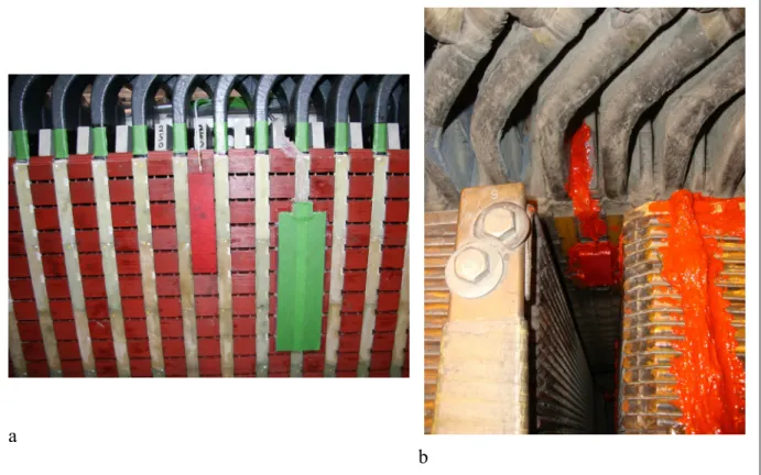 Figure 3.2 Coil sensor placed on the stator – a) Manic 21, b) Rapide-des-Quinze. 